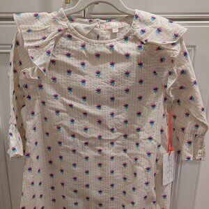 NWT EGG New York Cona Dress in Ivory w/Floral Design & Metallic Stripes - Sz 7Y